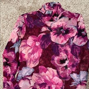 White House Black Market Pink and Purple Floral Long Sleeve Top